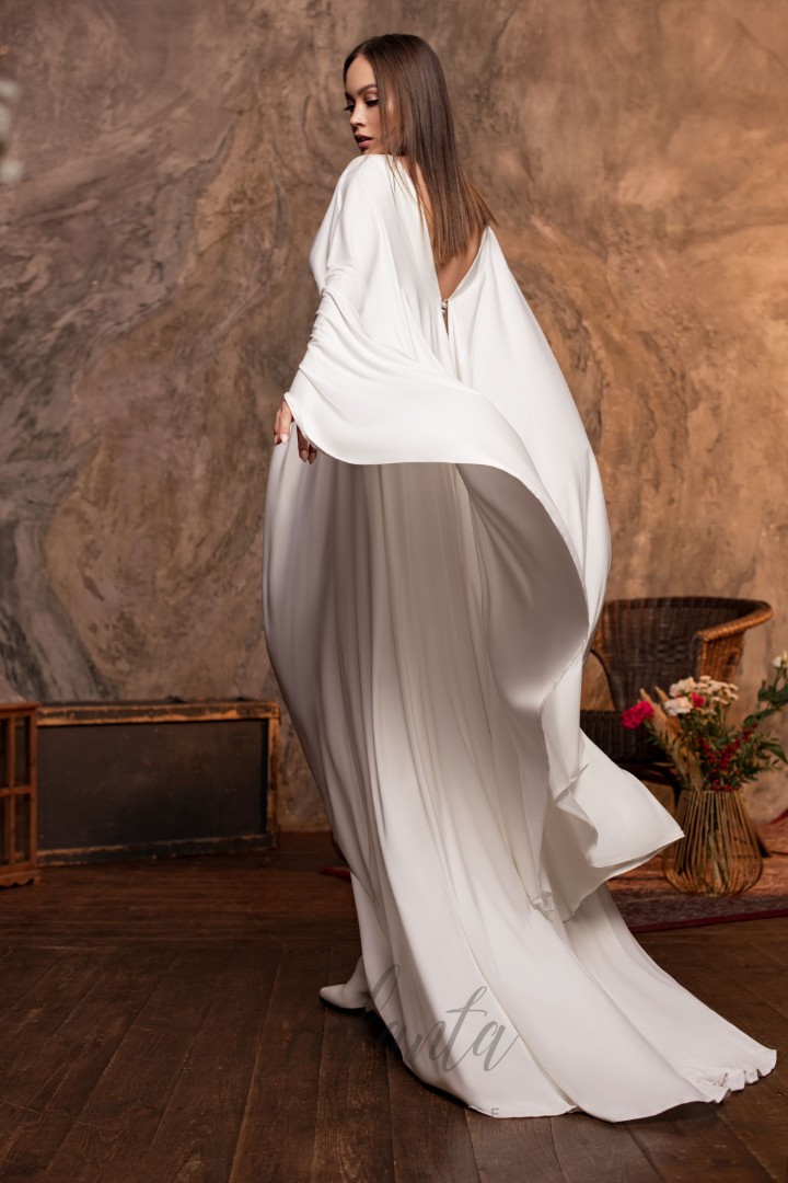 Свадебное платье Бордо А-силуэт , Большие размеры, Длинное, Для беременных, Закрытые, Легкие, Простые, С рукавами, Со шлейфом 