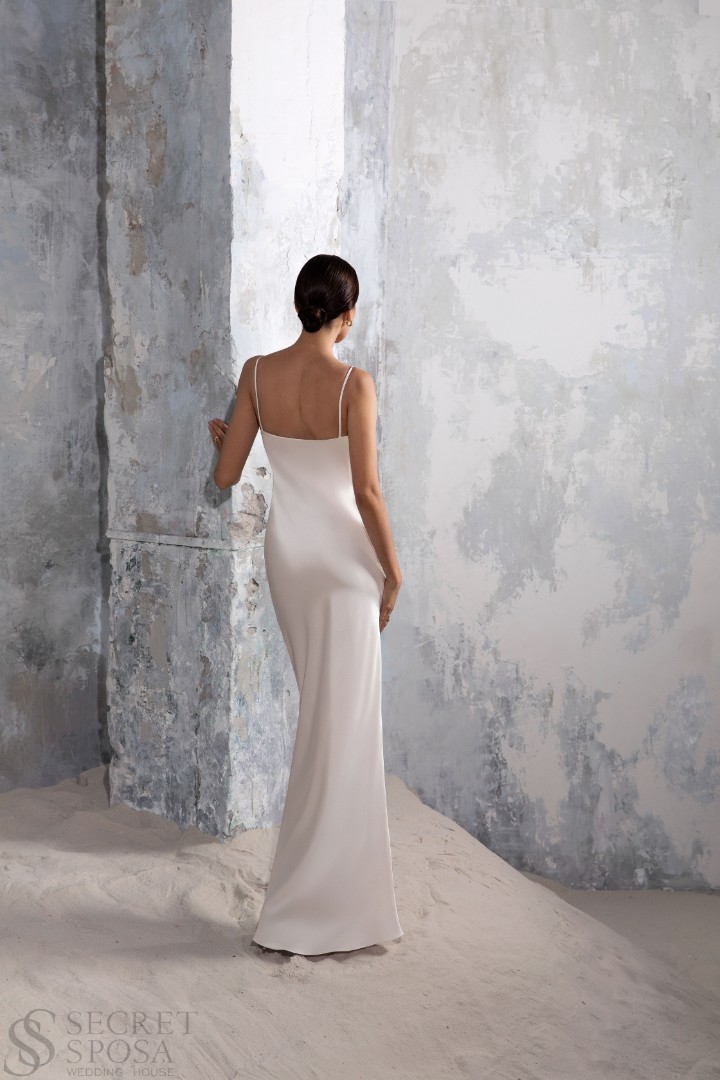 Свадебное платье Эльза Рыбка (годе) , 2022 год, Атласные, Блестящие, Легкие, Недорогие, Простые 