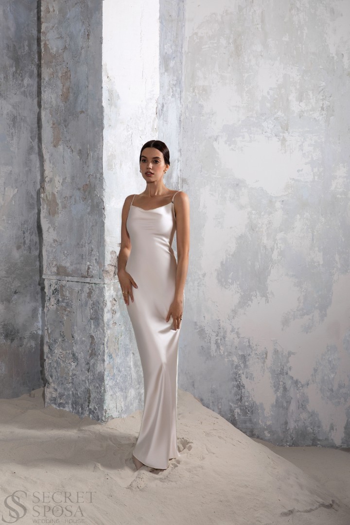 Свадебное платье Эльза Рыбка (годе) , 2022 год, Атласные, Блестящие, Недорогие, Простые, Легкие 