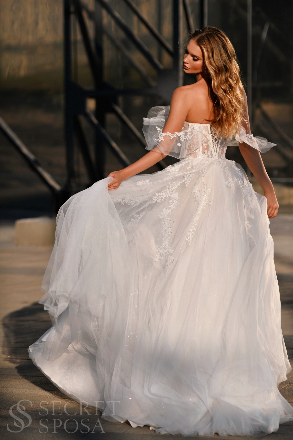 Свадебное платье Россиль А-силуэт , 2023 год, Со шлейфом, С корсетом 