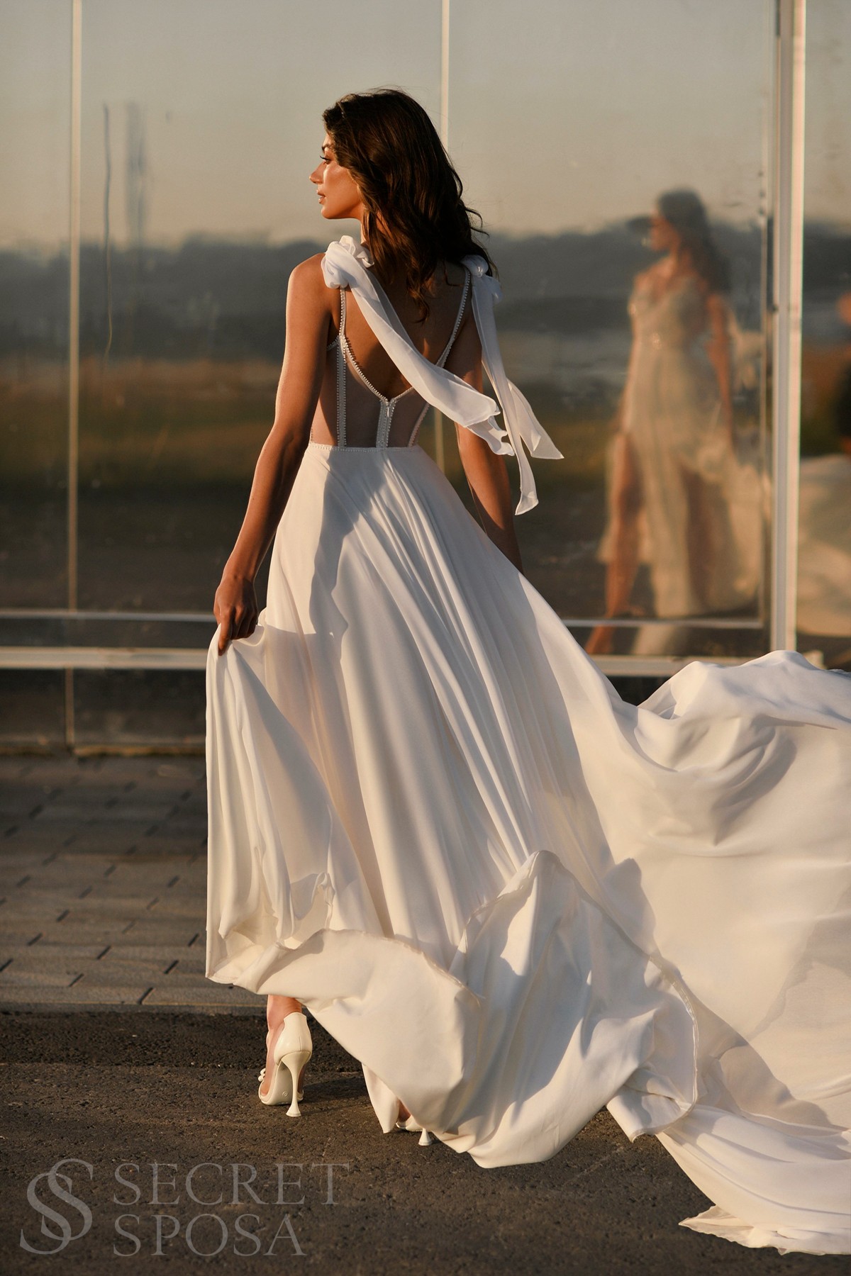 Свадебное платье Севара А-силуэт , 2023 год, Со шлейфом, С корсетом 