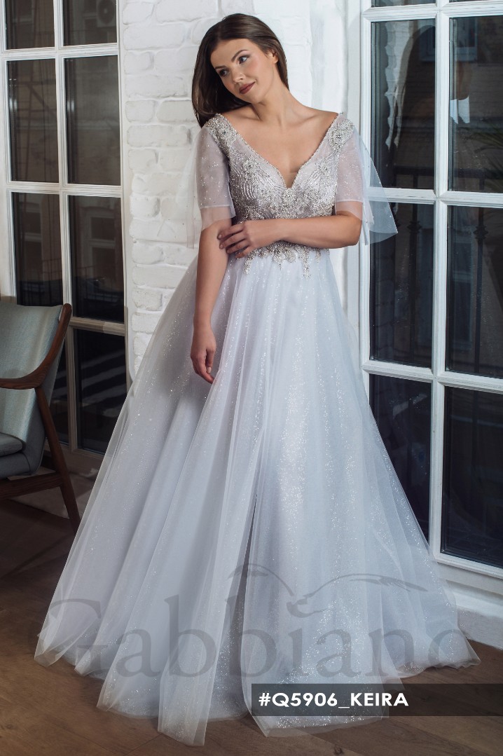 Свадебное платье Кейра А-силуэт , Большие размеры, С открытой спиной, С рукавами, Со шлейфом 