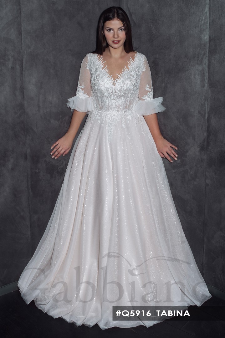 Свадебное платье Табина А-силуэт , Большие размеры, Закрытые, С рукавами, Со шлейфом 
