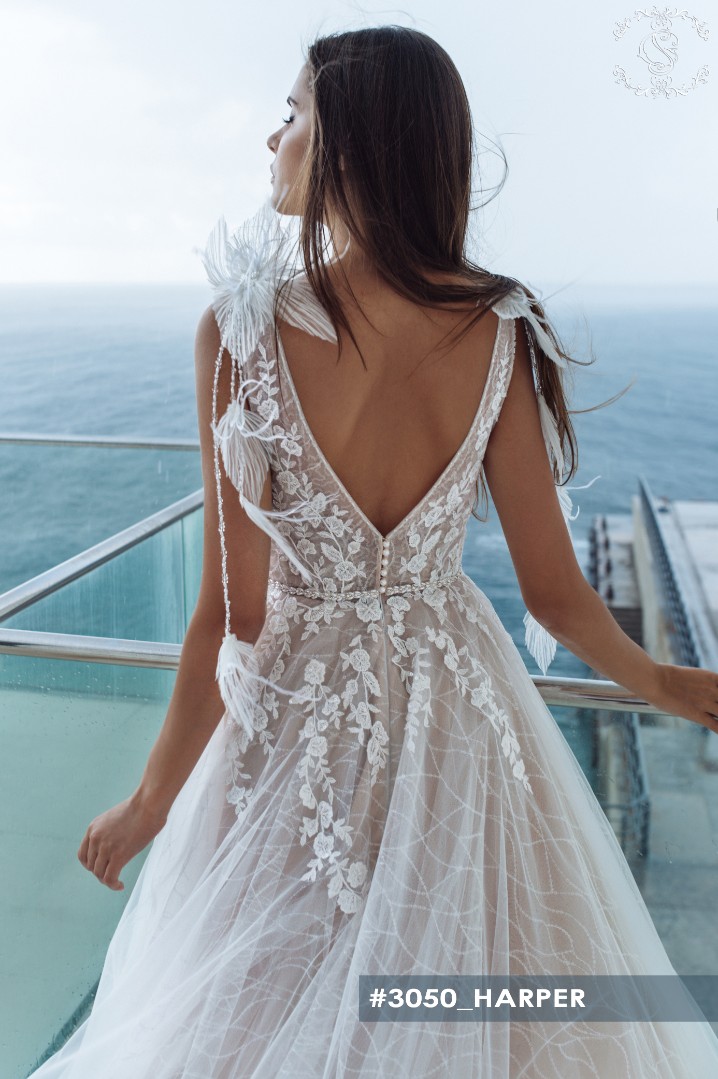 Свадебное платье Харпер А-силуэт , Кружевные, Легкие, С открытой спиной 